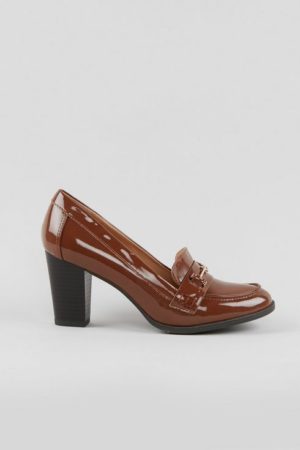 Brown Patent Heeled Loafer