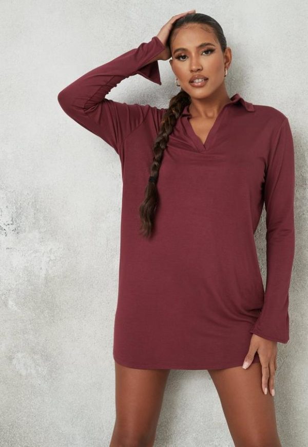 Burgundy Oversized Polo T Shirt Dress loving the sales