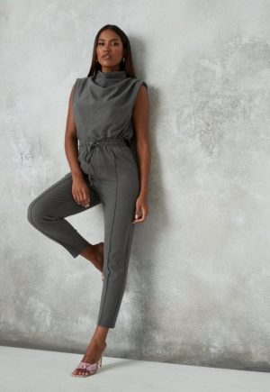 Charcoal Co Ord Pleated Drawstring Tapered Trousers loving the sales
