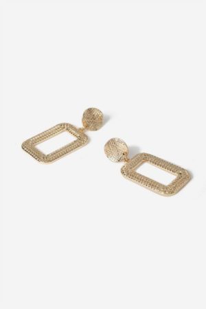 Gold Hammered Square Drop Earrings