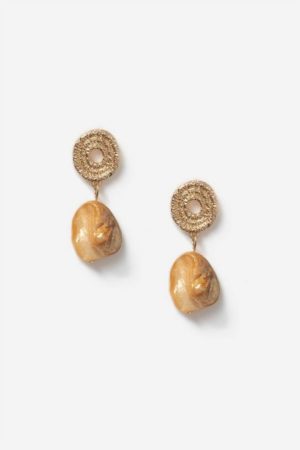 Gold Sprial Stone Drop Earring