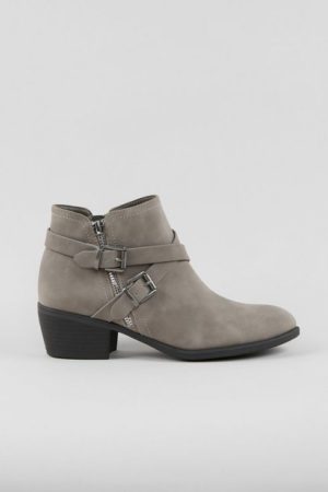 Grey Double Buckle Ankle Boot