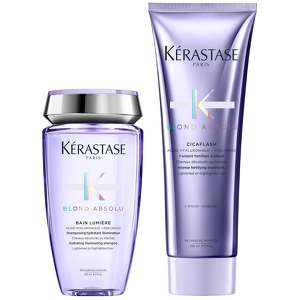 Kerastase Blond Absolu Duo Set: Bain Lumiere Shampoo 250ml And Cicaflash Intense Fortifying Treatment 250ml loving the sales