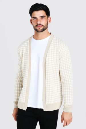 Mens Beige Dogtooth Knitted Cardigan loving the sales