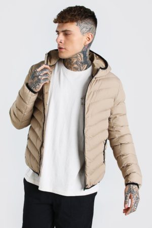 Mens Beige Quilted Zip Through Jacket With Hood loving the sales