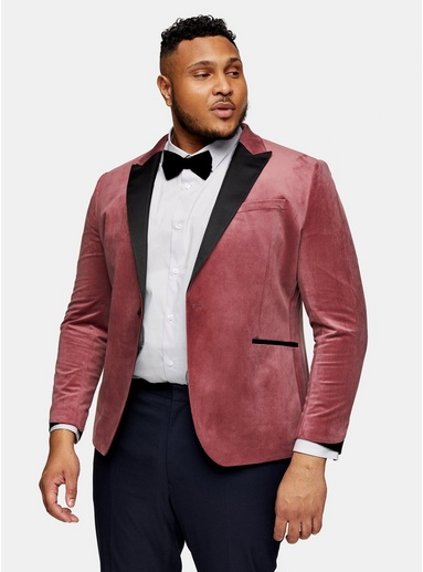 Mens Big & Tall Pink Velvet Single Breasted Suit Blazer With Peak Lapels*