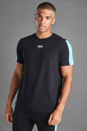Mens Black Man Short Sleeve T-Shirt With Sleeve Panel loving the sales