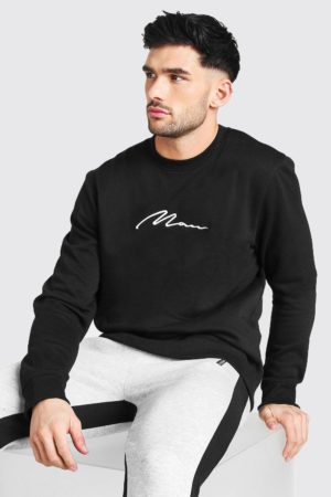Mens Black Man Signature Embroidered Sweatshirt loving the sales