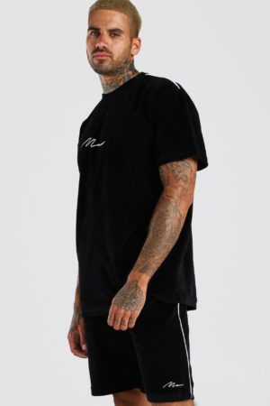 Mens Black Man Velour T-Shirt & Short Set With Piping loving the sales