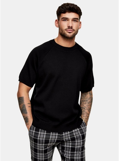 Mens Black Oversized Knitted T-Shirt