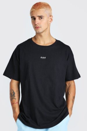 Mens Black Oversized Man Sign Language Print T-Shirt loving the sales