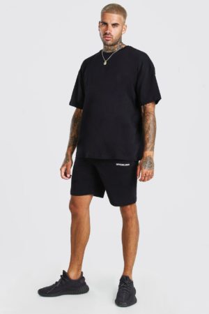 Mens Black Oversized Official Back Print T-Shirt & Short Set loving the sales