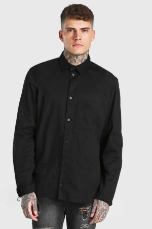 Mens Black Oversized Twill Shirt With Toggle Cuff loving the sales