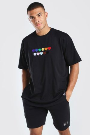 Mens Black Pride Rainbow Heart Oversized T-Shirt loving the sales