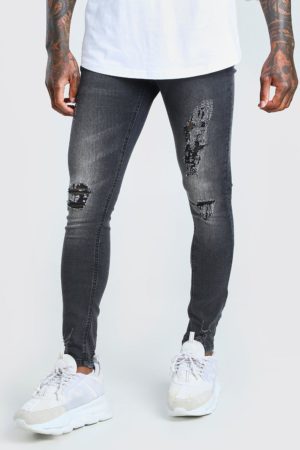 Mens Black Super Skinny Jeans With Heavy Distressing loving the sales