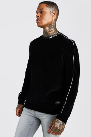 Mens Black Velour Sweatshirt With Man Official Neck loving the sales