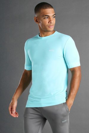 Mens Blue Man Active Muscle Fit T-Shirt With Cuff Detail loving the sales