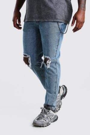 Mens Blue Plus Size Rigid Skinny Jean With Chain loving the sales