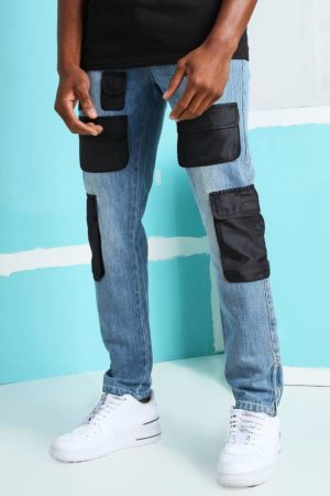 Mens Blue Skinny Rigid Nylon Cargo Pocket Jeans loving the sales