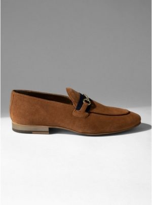 Mens Brown Tan Real Suede Corden Trim Loafers