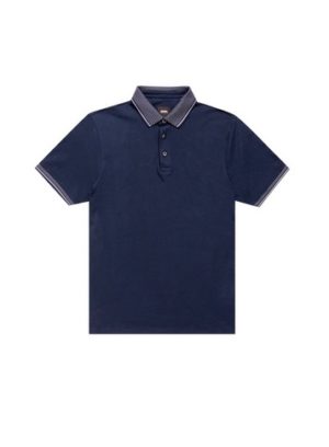 Mens Burton Navy Jacquard Collar Polo Shirt - Blue