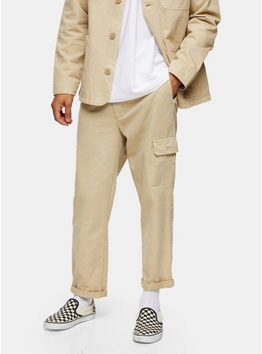 Mens Considered Organic Cotton Stone Wide Leg Cargo Trousers