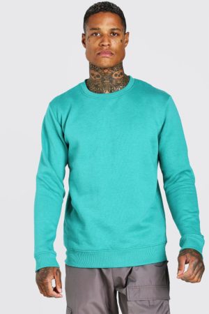 Mens Green Basic Crew Neck Fleece Sweatshirt loving the sales