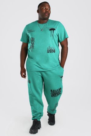 Mens Green Plus Size Official Man Graffiti T-Shirt Set loving the sales