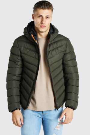 Mens Green Quilted Zip Through Jacket With Hood loving the sales