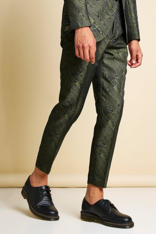 Mens Green Skinny Animal Jacquard Cropped Suit Trouser loving the sales