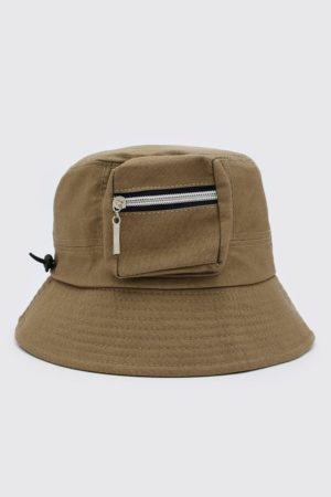 Mens Green Utility Bucket Hat With Toggle Detail loving the sales