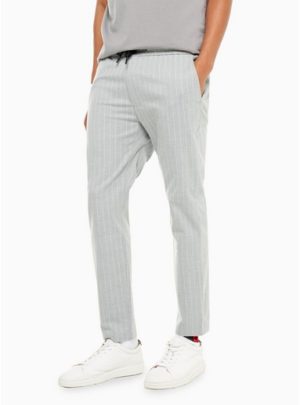 Mens Grey And White Pinstripe Stretch Skinny Trousers