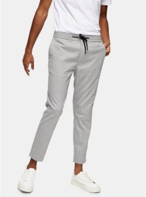 Mens Grey And White Stripe Skinny Trousers