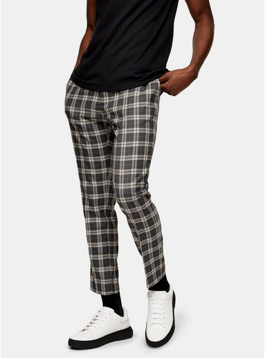 Mens Grey Heritage Check Skinny Jogger Trousers