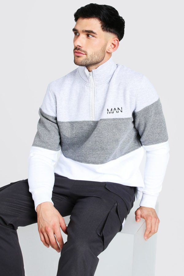 Mens Grey Original Man Colour Block Funnel Neck Sweatshirt loving the sales
