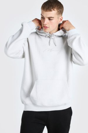 Mens Grey Oversized Man Signature Over The Head Hoodie loving the sales