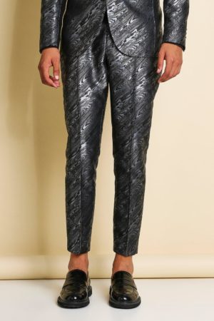 Mens Grey Skinny Animal Jacquard Cropped Suit Trouser loving the sales