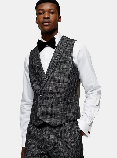 Mens Heritage Black Check Skinny Fit Double Breasted Suit Waistcoat