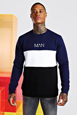 Mens Navy Original Man Colour Block Sweatshirt loving the sales