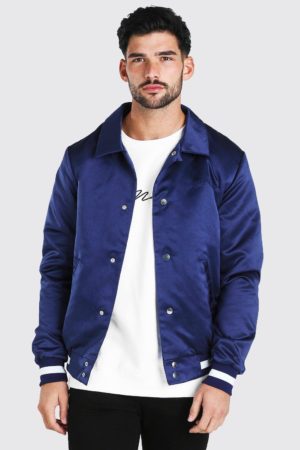 Mens Navy Satin Coach Jacket With Chest Man Embroidery loving the sales