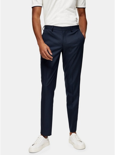 Mens Navy Selected Homme Blue Check Trousers