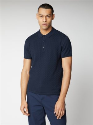 Men's Navy Textured Knit Polo Shirt | Ben Sherman | Est 1963 - Medium loving the sales