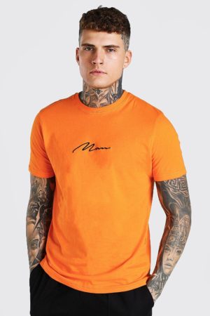 Mens Orange Man Signature Embroidered T-Shirt loving the sales