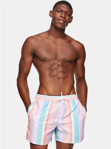 Mens Pink Considered Candy Stripe Swim Shorts