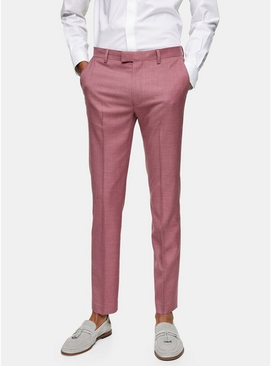 Mens Pink Skinny Suit Trousers