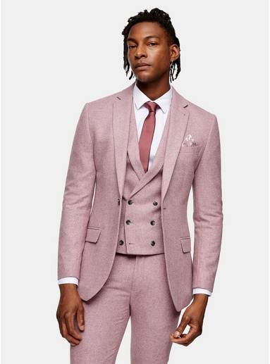 Mens Pink Slim Fit Warm Handle Single Breasted Suit Blazer With Notch Lapels