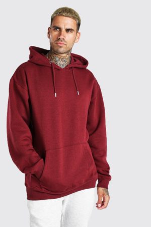 Mens Red Oversized Fleece Over The Head Hoodie loving the sales