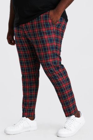 Mens Red Plus Size Skinny Cropped Chain Tartan Trouser loving the sales