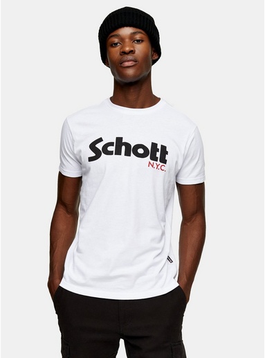 Mens Schott White Logo T-Shirt