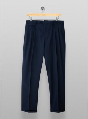 Mens Selected Homme Navy Cropped Pleated Trousers